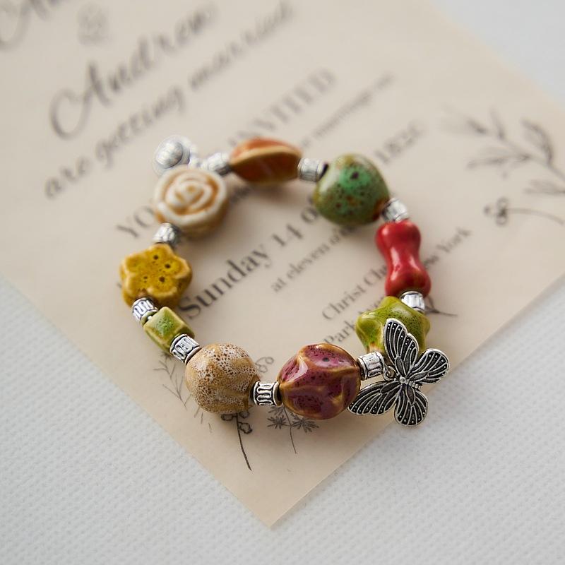 Jingdezhen Ceramic Bracelet Jewelry Ten Yuan Three Strings Niche National Style Cultural Play Ethnic Style Bracelet Wholesale