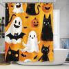 Halloween-themed Ghost Black Cat Pumpkin Halloween Shower Curtain Decorative Waterproof Bath Mat Bathroom Accessories Orange Y