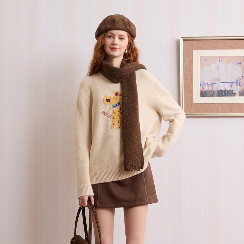 San Cai Women's Dog Jacquard Knit Sweater