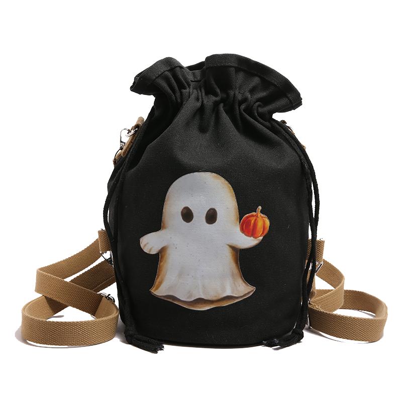 

Halloween Bag Canvas Bag Large Capacity Folding Backpack Drawstring Lightweight Backpack Women s Small Casual Shoulder Bag чорний