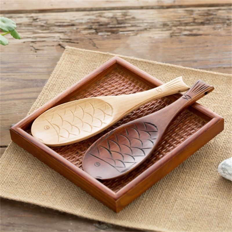 User Friendly Wooden Fish Rice Scoops Heat Resistant Handle Kitchen Tool Unique Shape Multipurpose Cooking Accessory