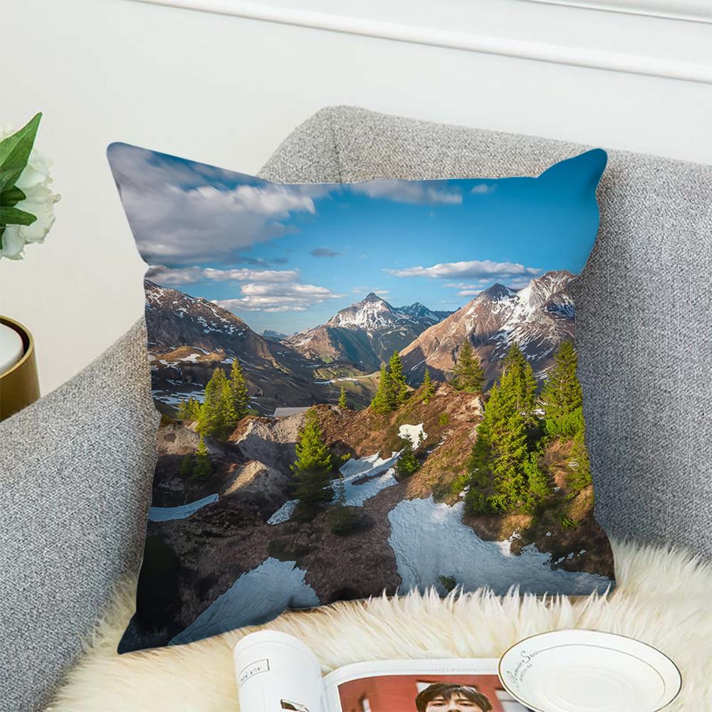 Mountain Natural Ins Nordic Pillow Case For Car Sofa Decorative Home Double-sided Print Plush Square Throw Pillow Cushion Cover