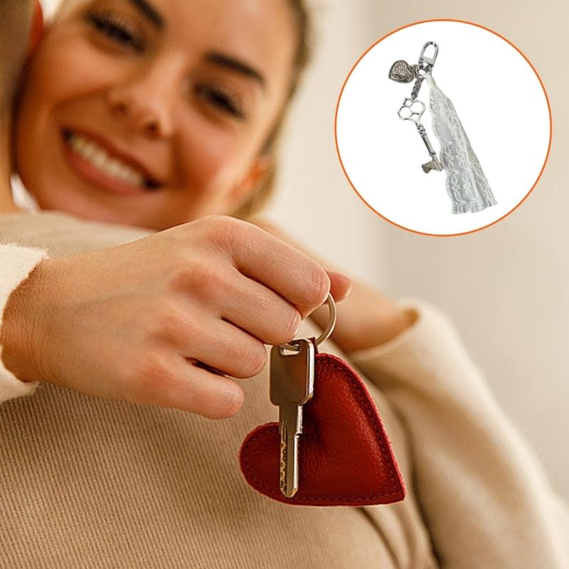 Unique Lace Tassels Keychain Love Heart Shaped Key Bag Pendant Versatile Keys Accessory for Trendy Everyday Use