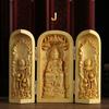 1 Stück Exquisite Buchsbaum-Schnitzerei Guanyin Buddha Statue Westliche Drei Heilige Holzschnitzkunst Handwerk Heimdekoration