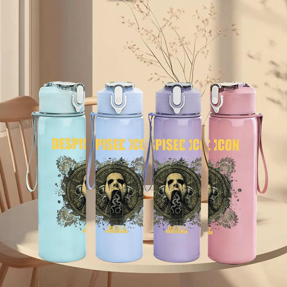 1PC Despise icon male portrait grunge print 750ml colorful plastic sports water bottle leakproof pop up lid with straw for outdoor work home use