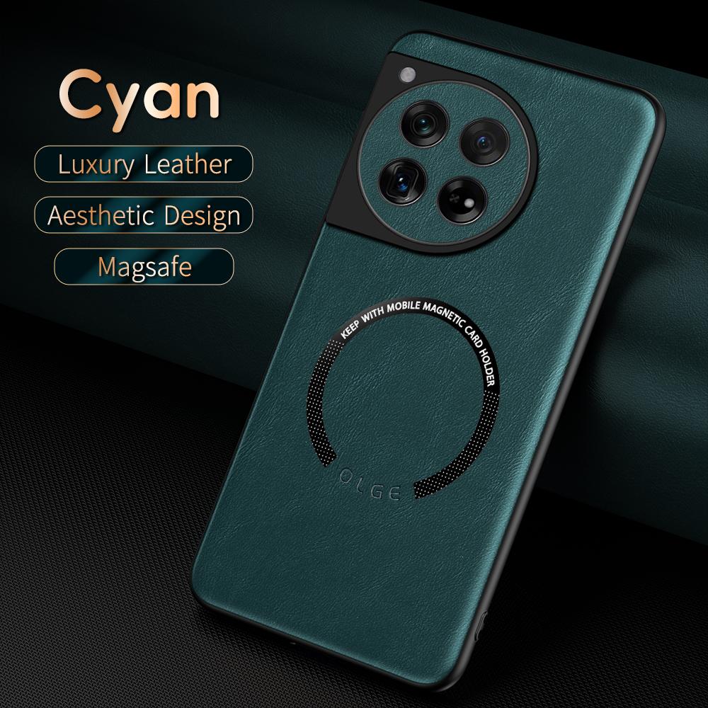For OnePlus 13 12 11 Fine-hole PU Cow Pattern Leather External Magnetic Ring Soft Edge Anti-drop Anti-fingerprint Phone Case