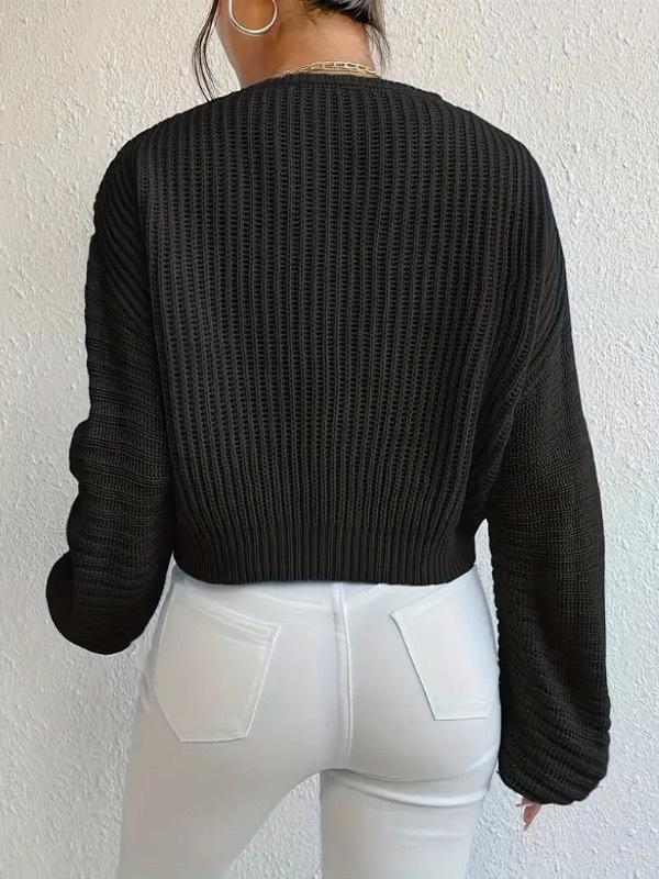 Herbst 2025 Einfarbiger V-Ausschnitt Laternenärmel Damen-Pullover