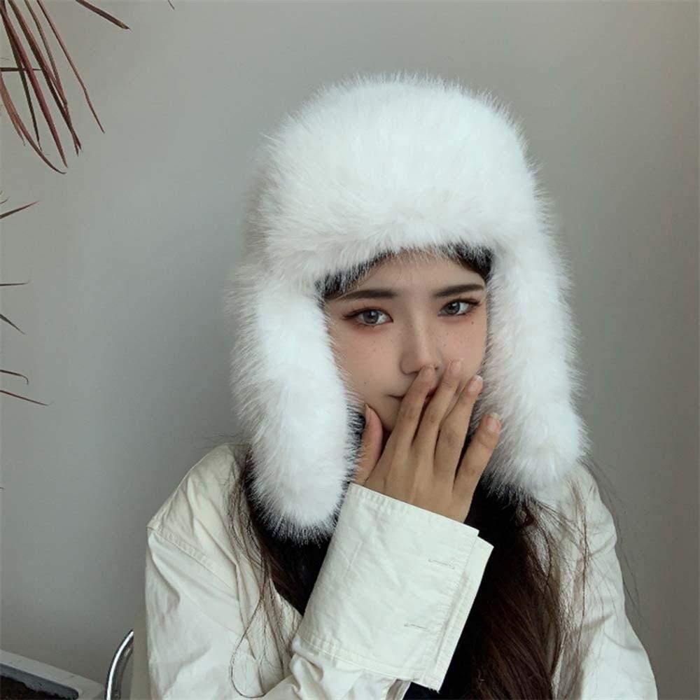 Anti-cold Faux Fur Pilot Cap Solid Color Ear Protection Hat Gifts Men Women Pilot Hat  Women