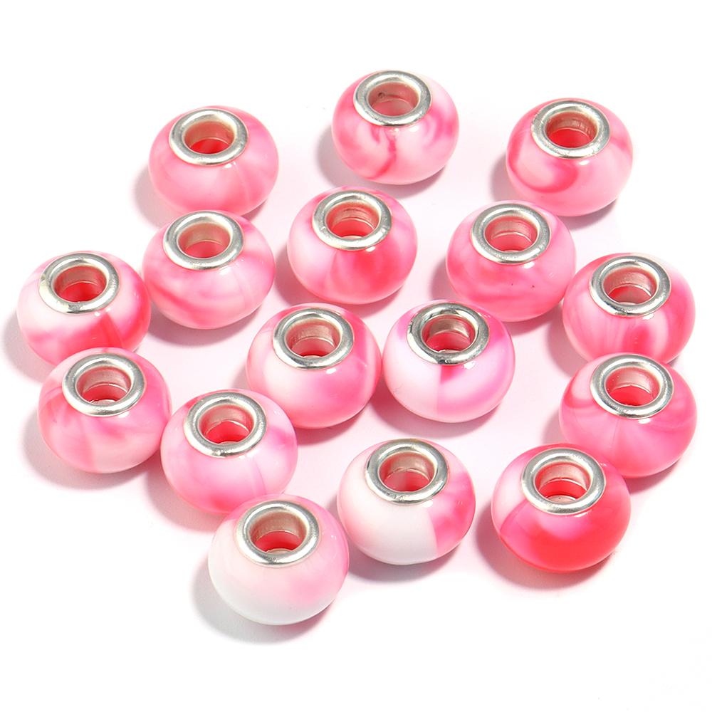 

20Pcs/Lot 14×9.5mm Resin Beads Dual Color 4.5mm Large Hole Oval Loose Beads For Charm Bracelet Necklace Diy Jewelry Making розовый