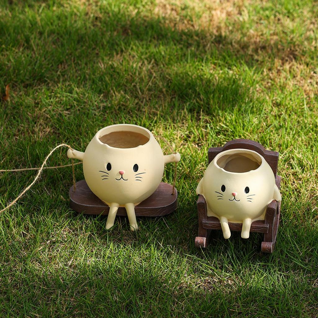 Swing Planter Cute Cat Rocking Chair Resin Flowerpots Adorable Plant Containers For Window Sill Outdoor Balcony Living Room