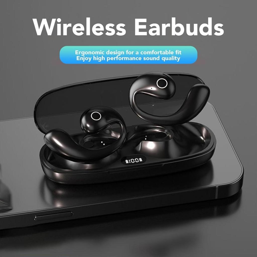Kabellose Ohrhörer Bluetooth 5.4 Kopfhörer mit Ohrbügeln 42 Stunden Spielzeit Kabelloses Ladeetui Digitalanzeige Sport-Ohrstöpsel für Training Laufen