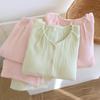 Women's Cotton Gauze Double-Layer Long Pajama Set with Chest Pads