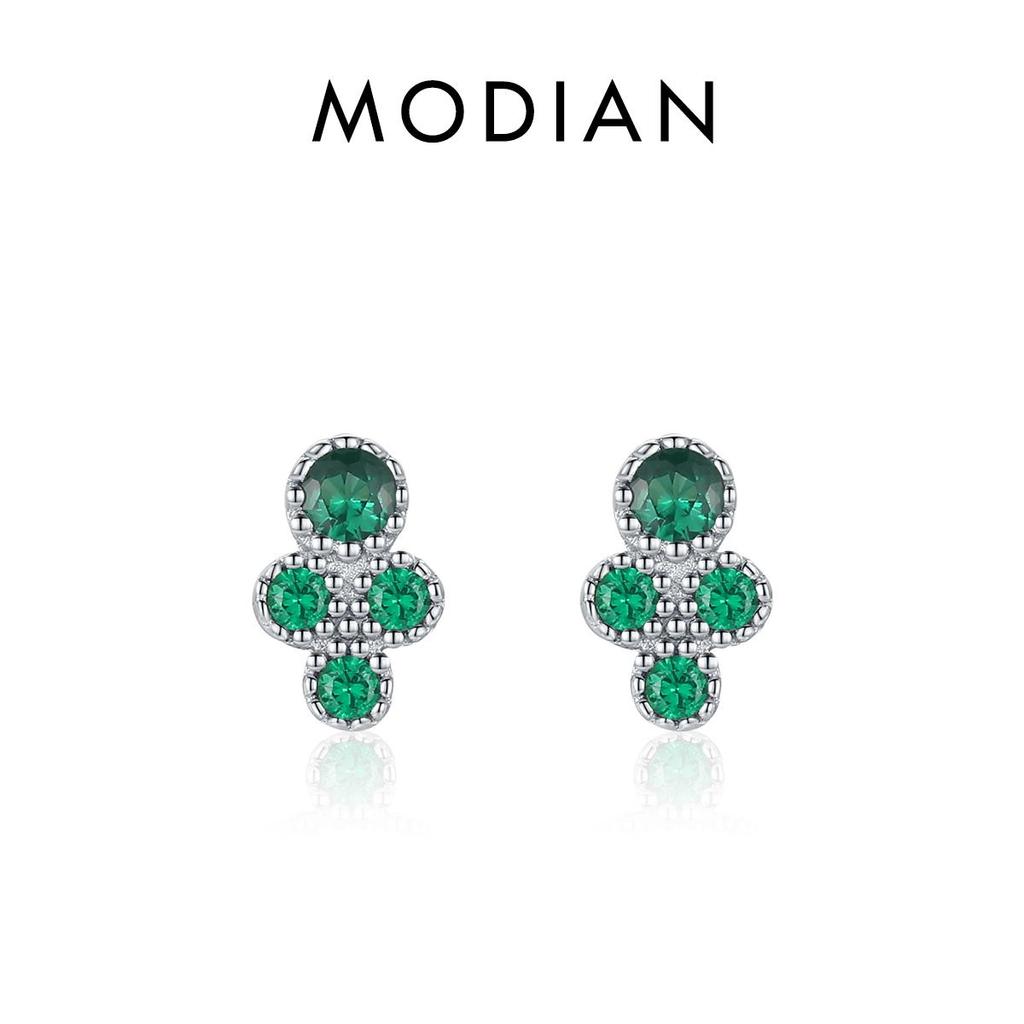 MODIAN Real 925 Sterling Silver Cute Mini Tiny Small Vintage Green Stud Earrings For Women Pave Setting CZ Fine Jewelry Gift