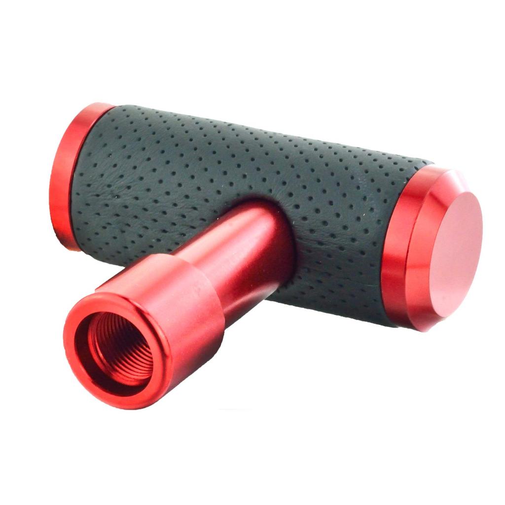 Arenbel Shift Knob Car Lever Knob Leather Aluminum Alloy Type Universal for Manual Auto Vehicles Red T-Handle