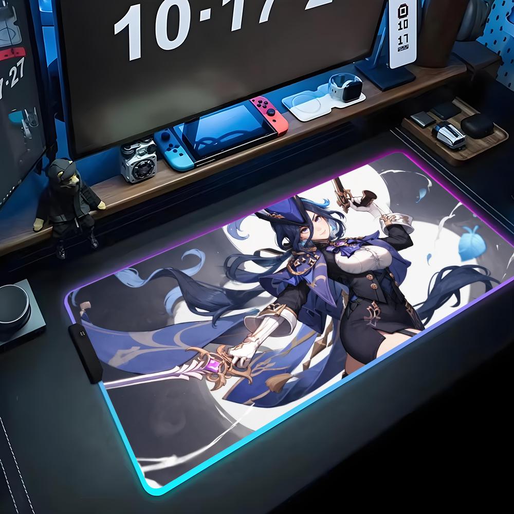 Clorinde Mouse Pad RGB Gaming Mousepad Big LED Pad PC Desk Mat Luminous Mouse Pad Large Keyboard Mats Table Rug With Backlit