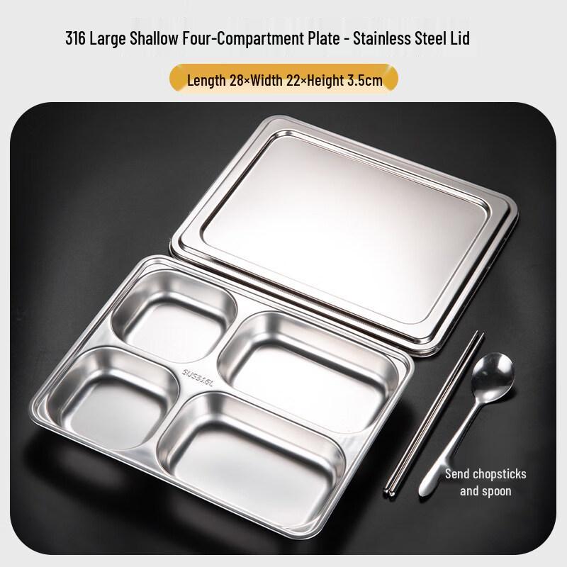 316 Stainless Steel 4-Compartment Lunch Tray with Lid