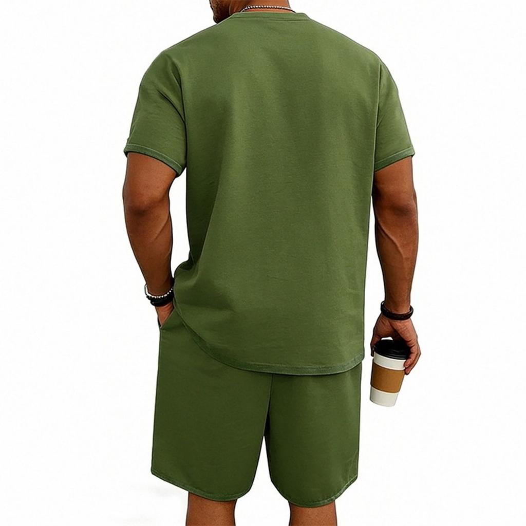 Herren Kurzarm Rundhals T-Shirt und Shorts Set Lässiges Basic Sportliches Zweiteiliges Outfit für den Alltag