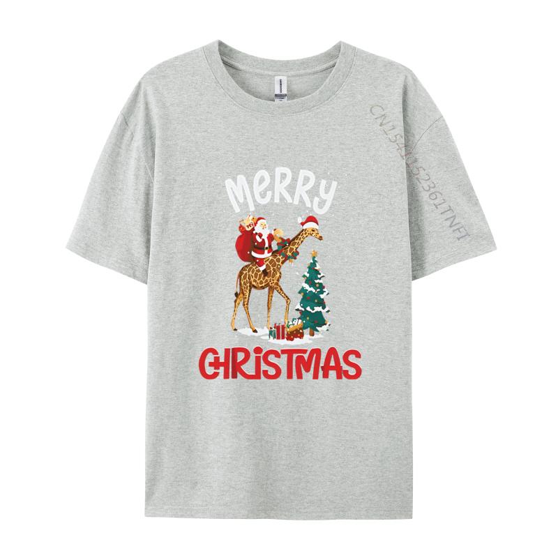 Merry Christmas Giraffe Riding Santa Tshirts Birthday Party Premium TShirt Fashionable Geek Tops Tees Cotton Top TShirts