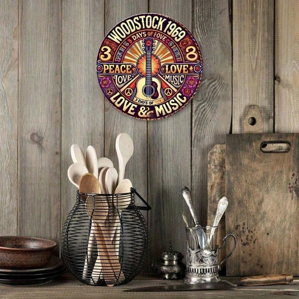 Vintage Retro Aluminium Wandkunst Schild Rustikales Metallschild Heimdekoration 3 Tage Frieden Liebe Musik Festival