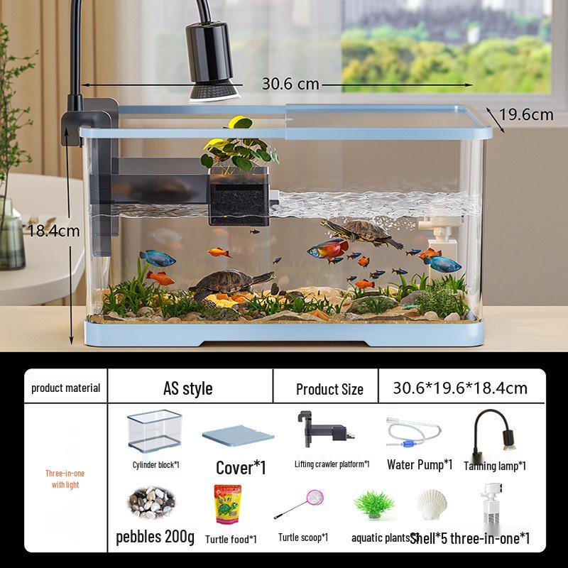 Versatile Desktop Turtle & Fish Aquarium with Basking Platform and Integrated Circulation System