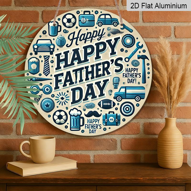 2D Flat - 1pc 2D Flat Print Metal Aluminum Sign 2D 1pc1 Charming Blue Tool Pattern Wall Art Decoration - 7.87 Inch Round Father'S Day Happy Sign, 2D