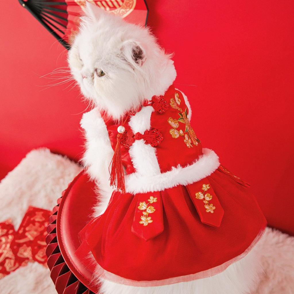 Dog Chinese New Year Outfit Furry Lining Tang Suit Outfit Festive Dog Snowsuit Chinese New Year Outfit Winter Apparel