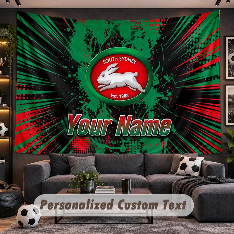 Wall Hanging Tapestry Custom NameSouth Sydney Rabbitohs Pattern Personalized Printed Fabric Wall Decor
