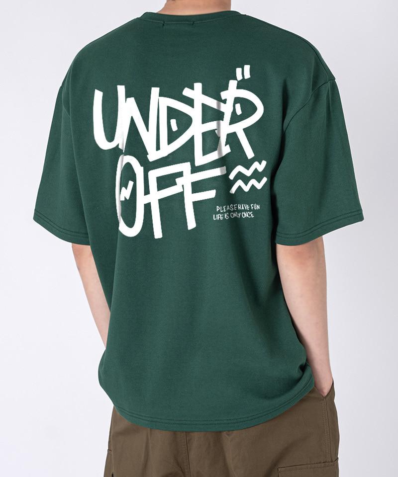 UNDEROFF Oversized Rundhals Graffiti Rückenlogo Kurzarm T-Shirt Weiß Grün