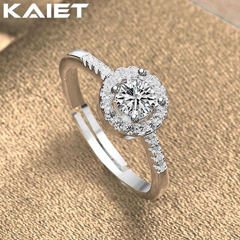 925 Silver Flower Crystal Adjustable Ring Charm Accessories For Women Jewelry