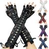 Women Fashion Long Ribbons Tie Up Gothic Mittens Nightclub Lace Gloves Dress Up Dance Performance Punk Gloves