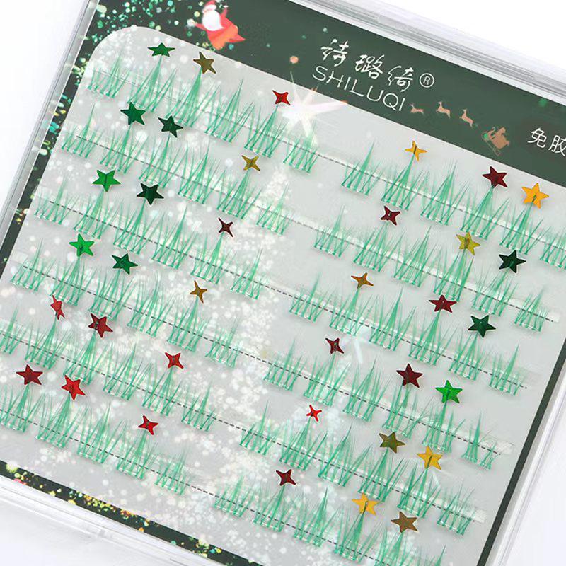 Shiluqiqi Glue-Free Light Green Sunflower Starry Whisper Lashes for Christmas & Cosplay