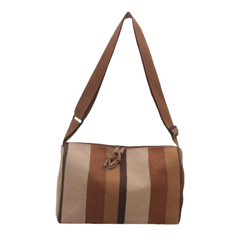 Women's New Fashion and Versatile Crossbody Bag Trendy Large Capacity Striped Casual Shoulder Bag Retro Literary Canvas Bag