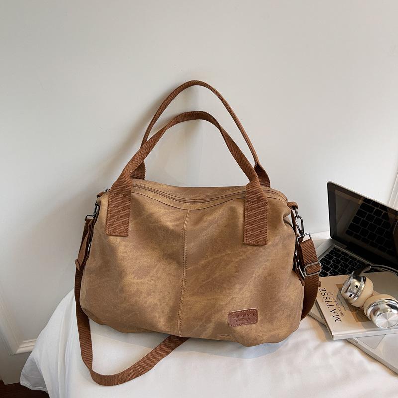 Large capacity retro tote bag 2025 new simple and fashionable women's shoulder messenger bag casual girl bag tide