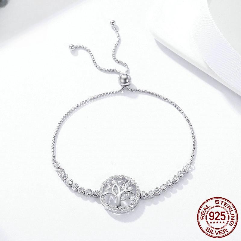 Women's Sterling Silver Bracelet S925 Tree of Life Personalized Fashionable Adjustable Silver Bracelet