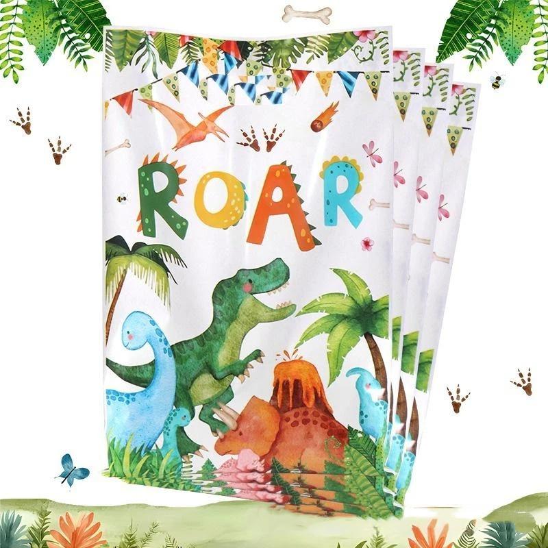 Cartoon Dinosaur Portable Favor Bags 10/30/60Pcs Plastic Treat Bags for Kids Baby Shower Party Supplies