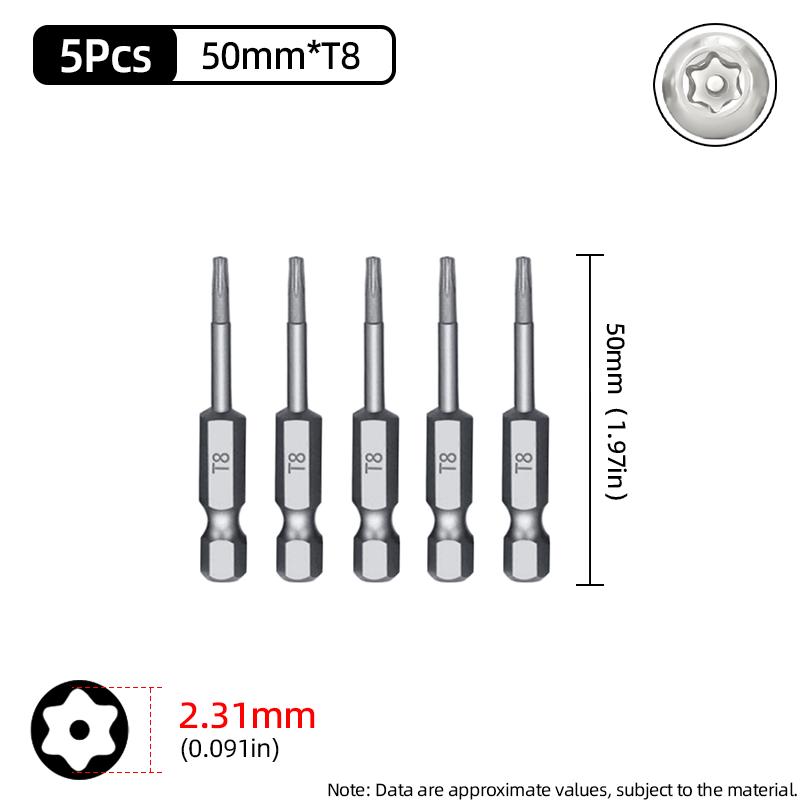 Torx Screwdriver Bit 50mm Magnetic S2 Steel 1/4'' Hex Shank Hollow Hole Security Bits T5-T40 Electric Drill Driver Hand Tools