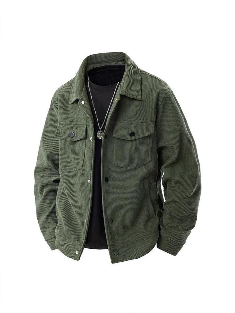 Men's Retro Corduroy Workwear Jacket: Casual American Style, Cool Lapel Top for Spring and Autumn.