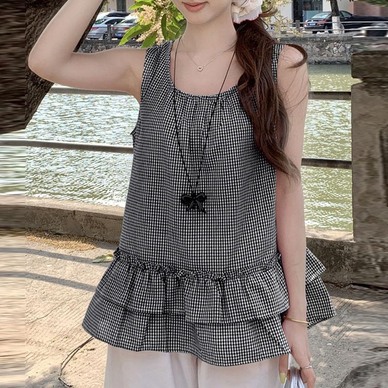 

ZANZEA Женские повседневные топы-жилеты без рукавов свободного кроя с круглым вырезом и принтом в клетку 5XL