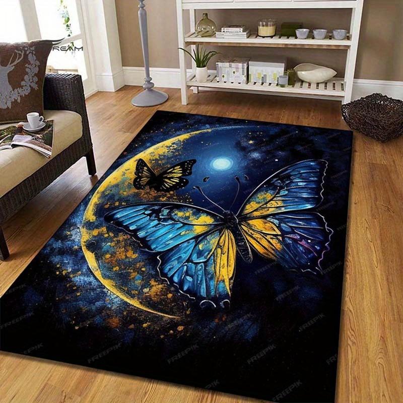Moonlit Butterfly Rug: Celestial Night Scene for Mystical Decor | Magical Floor Art Anti Slip Carpet Can Be Machine Washed