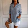 2024 Women's Solid Color Pleated Lapel Shirt - European & American Style, Single-Breasted Roll-Up Sleeve Top