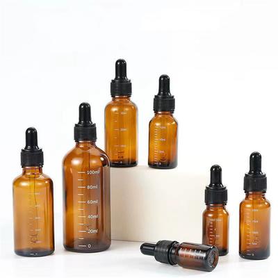 5 Stück 5-100ml Graduierte Tropfflasche mit Silikonkopf Ätherisches Öl Leerer Spender Hochwertiges Lichtdichtes Glas Medizinflasche