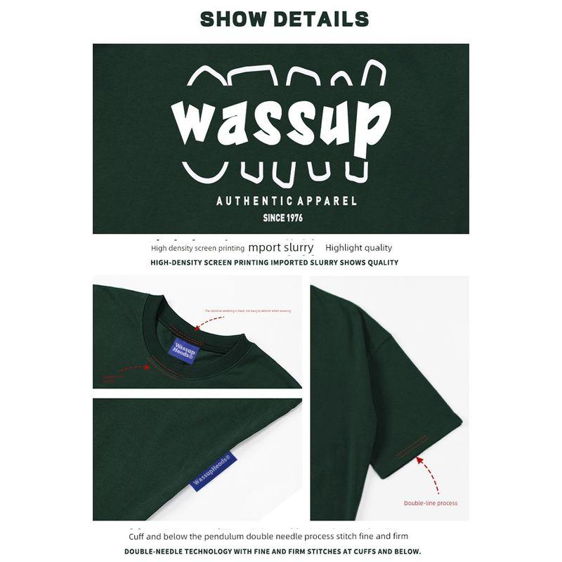 Wassup Heods Casual Short-Sleeved T-shirt Men's Country Trendy Word Flower Summer Pure Cotton Couple T-shirt