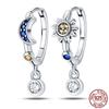 Luminous Shell Women Earrings Original 925 Sterling Silver Pave CZ Star Moon Hoop Earrings Engagement Wedding Jewelry
