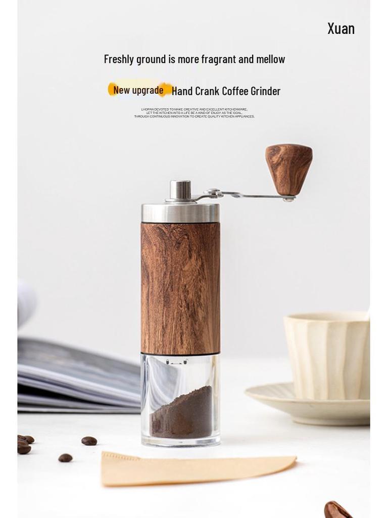 Przenośny Młynek Ręczny do Kawy ze Stali Nierdzewnej z Imitacją Drewna