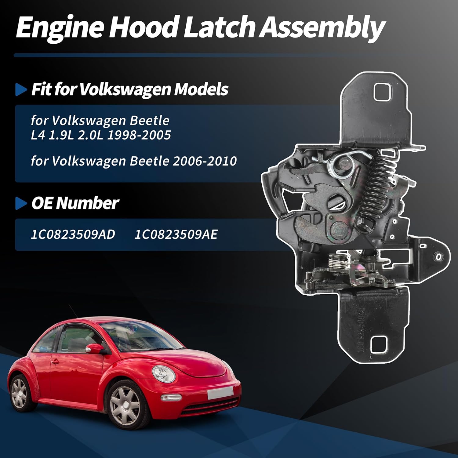 

Car Hood Latch Assembly for Volkswagen Beetle L4 1.9L 2.0L 1998-2005 Engine Hood Latch Lock Release No.1C0823509AD/1C0823509AE