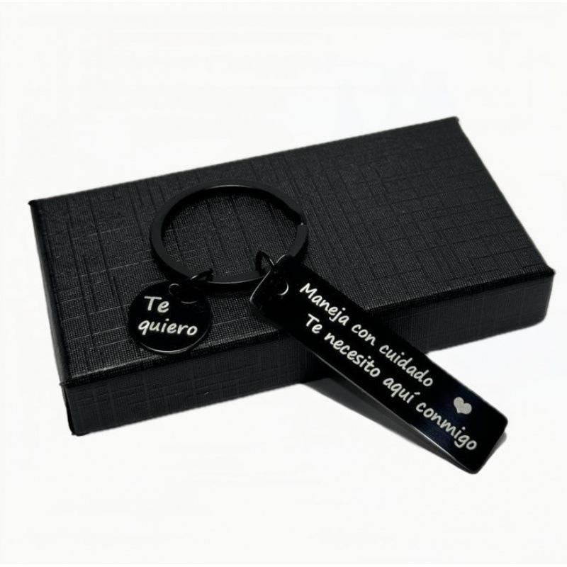 Black Electroplated Heart & Square Safety Keychain – 26 Letter Monogram Accessory.