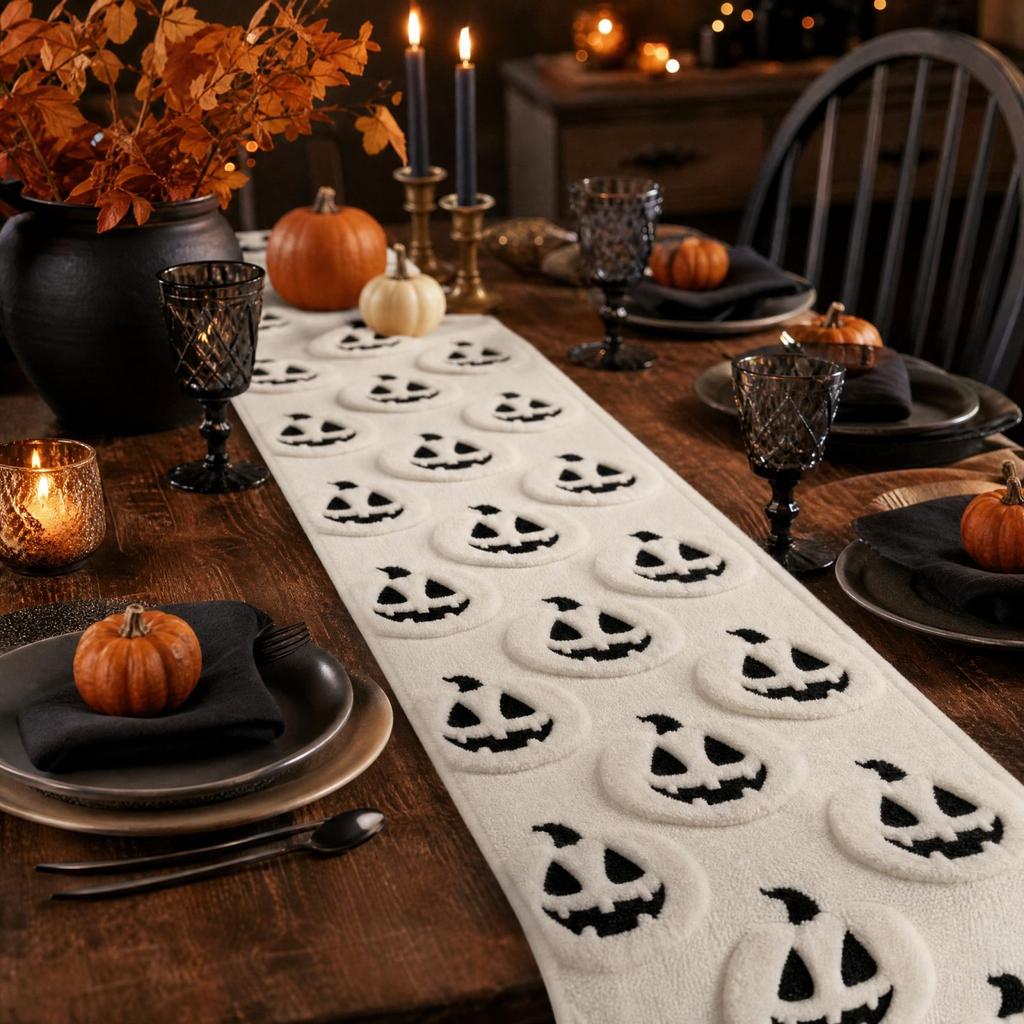 Halloween Table Runner with Embroidered Pumpkin Design - 18333 cm Decorative Table Runner for Dining Table and Fall Party Decor