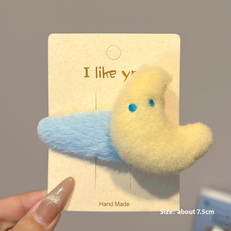 

Милая осенне-зимняя плюшевая заколка для волос в виде луны и звезды, женская повязка на голову с боковой челкой