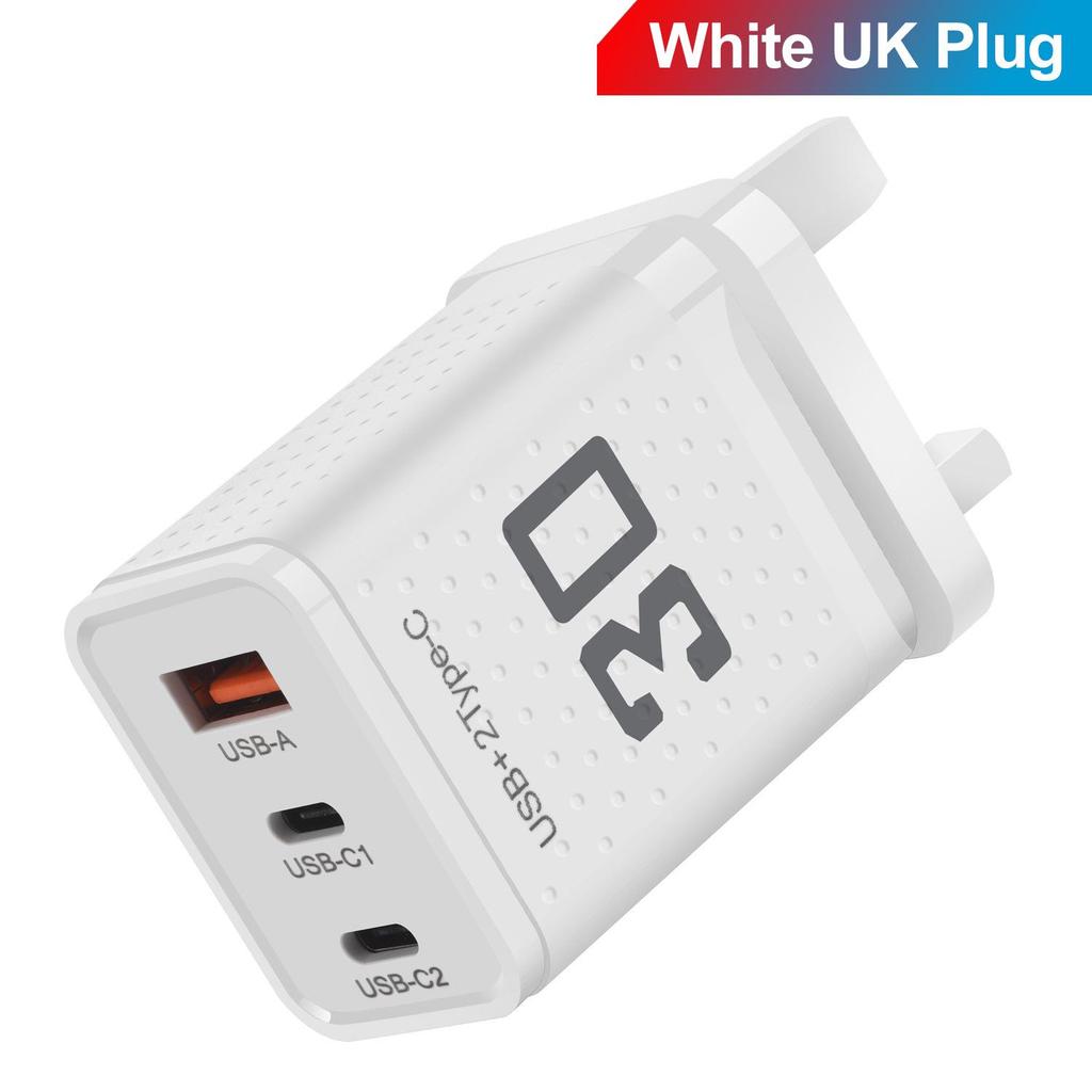 2.4A Dual PD+USB Charger: US/EU/UK Travel Adapter