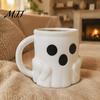 Reusable Wide Mouth Tumbler Halloween Ice Cream Mug with Spoon Holder, 3D Printed Cute Ghost Mug, Coffee Slot Drinking Cup Pen Holder Decor, Christmas